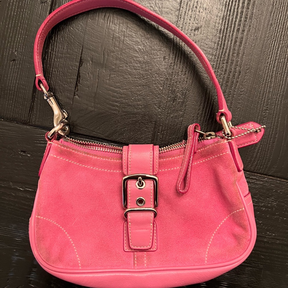 Pink suede coach bag